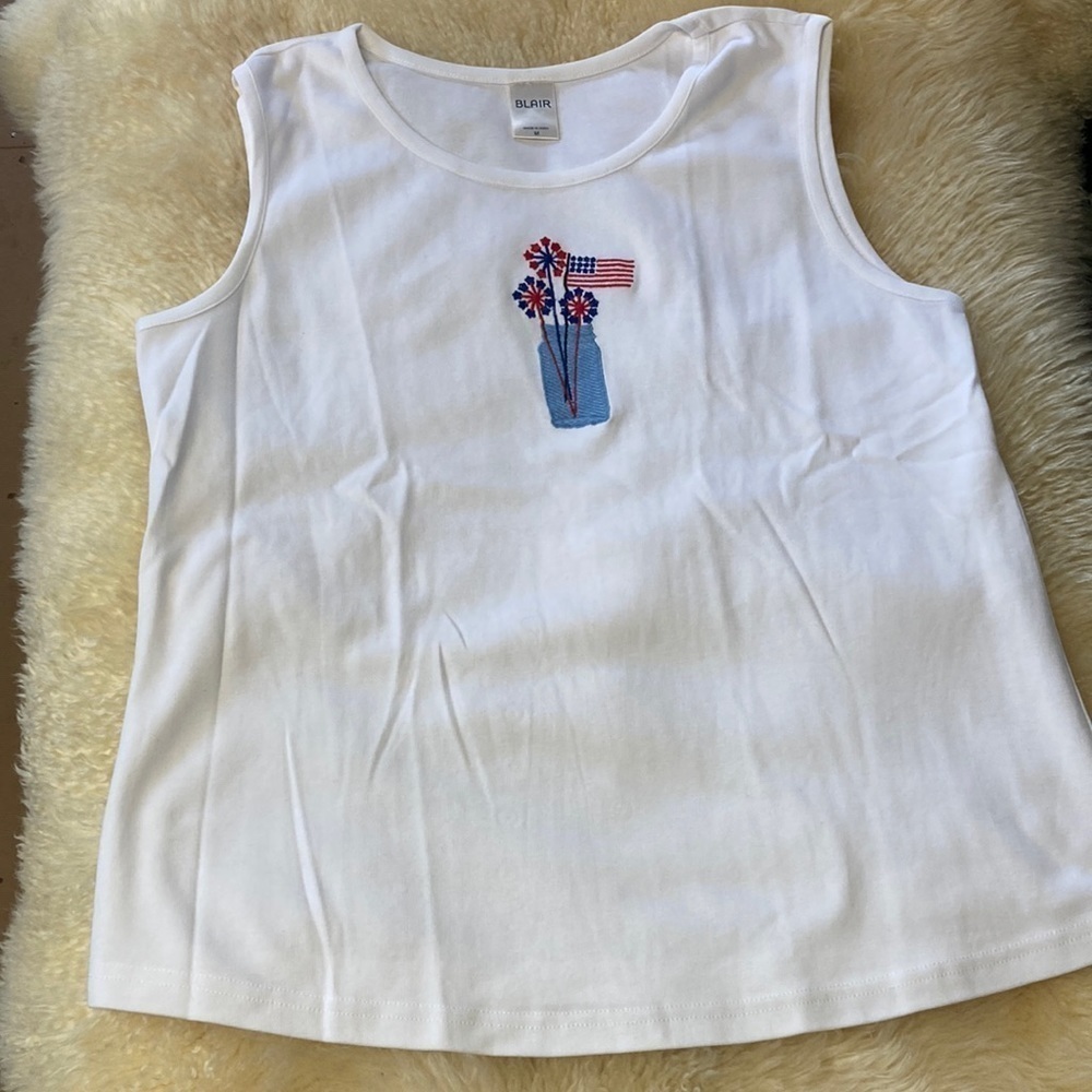 Blair white tank with with patriotic embroidery size M